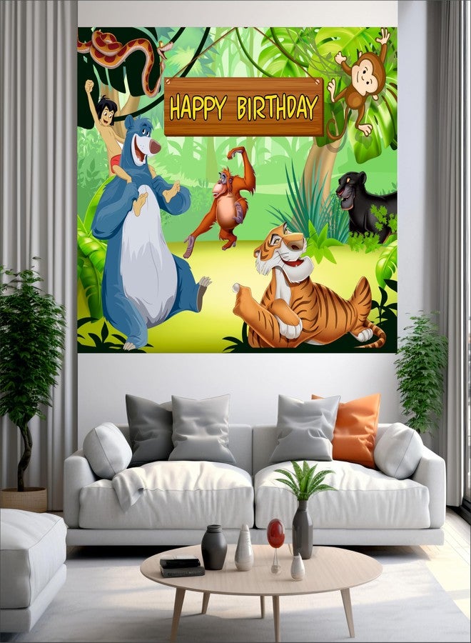 Party Baazaar Jungle Birthday Backdrop 5x4 Ft | Backdrops for Decoration | Birthday Decoration Backdrop | Banner for Kids Theme Party - Image 2